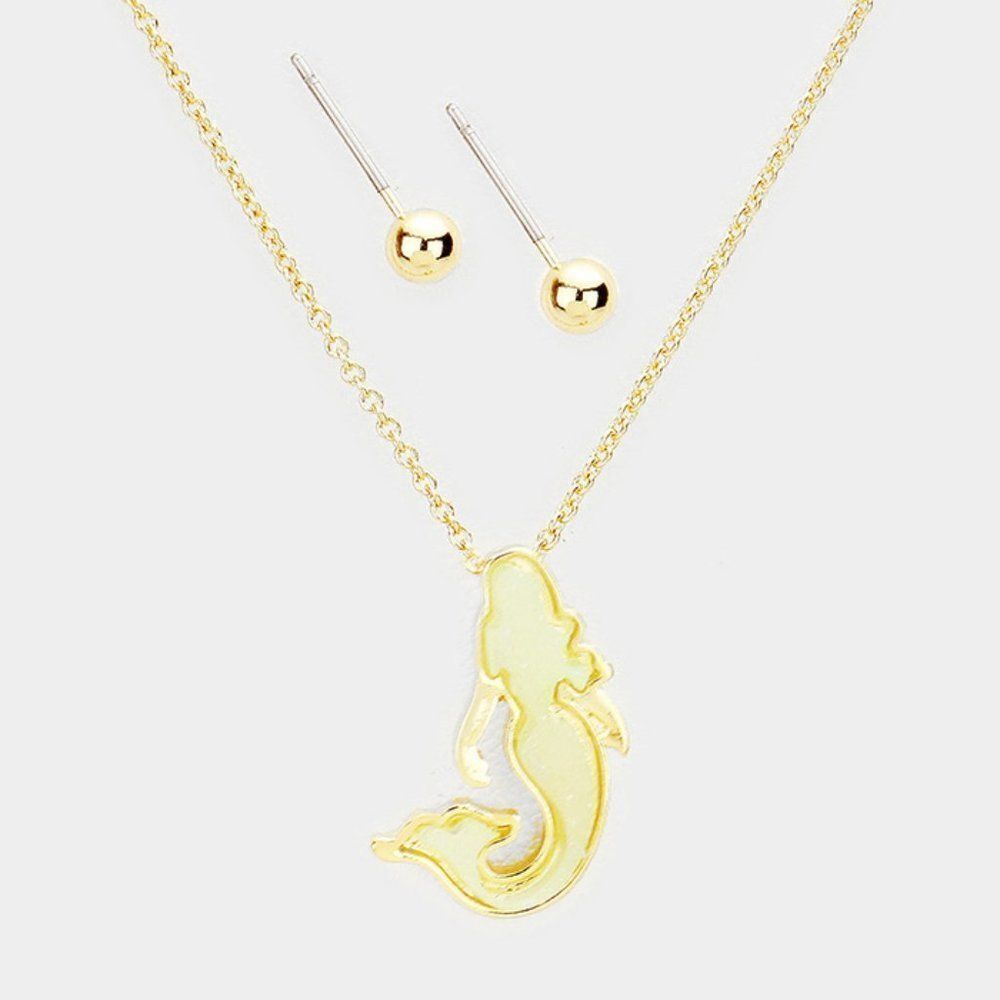 Mermaid Faux Druzy Pendant Necklace Set NWT